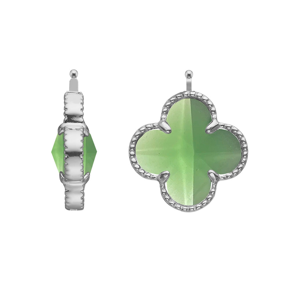 Glas facet Kleeblatt groß - rh/Silber