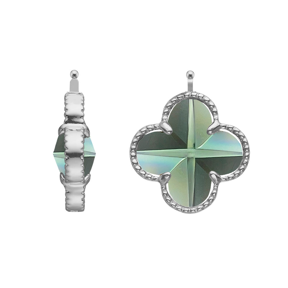 Glas facet Kleeblatt groß  - rh/Silber